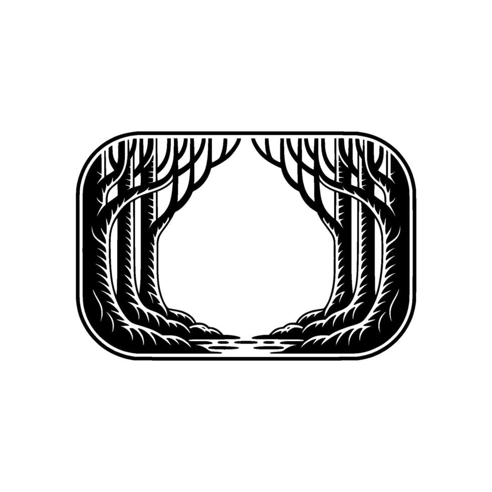 Black Forest Emblem, Vintage Illustration, Tranquil Pathway vector