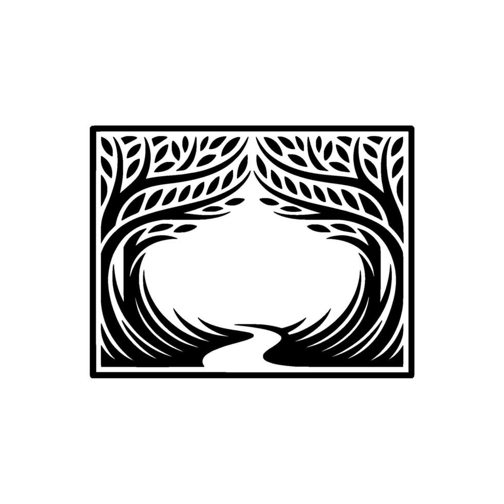Geometric Forest Frame, Symbolic Boundary, Minimalist vector