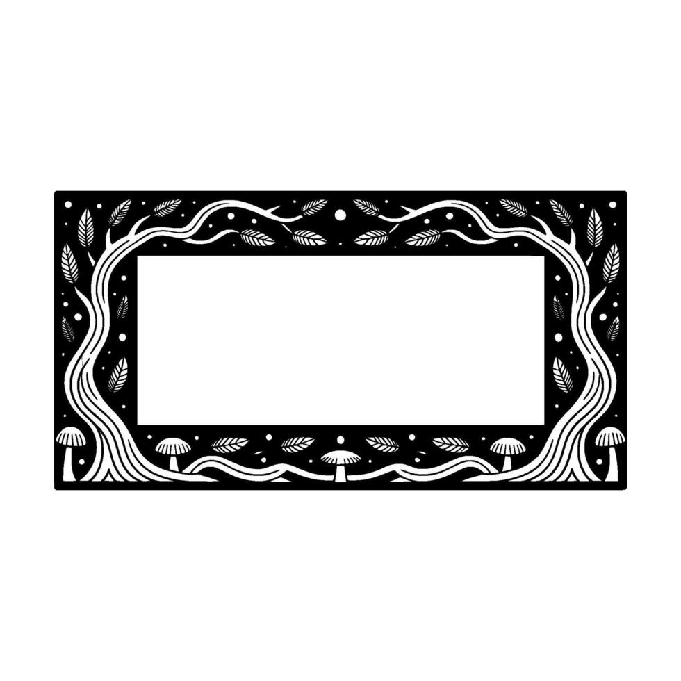 Enchanted Frame Forest Realm Border, Glowing Mushrooms vector