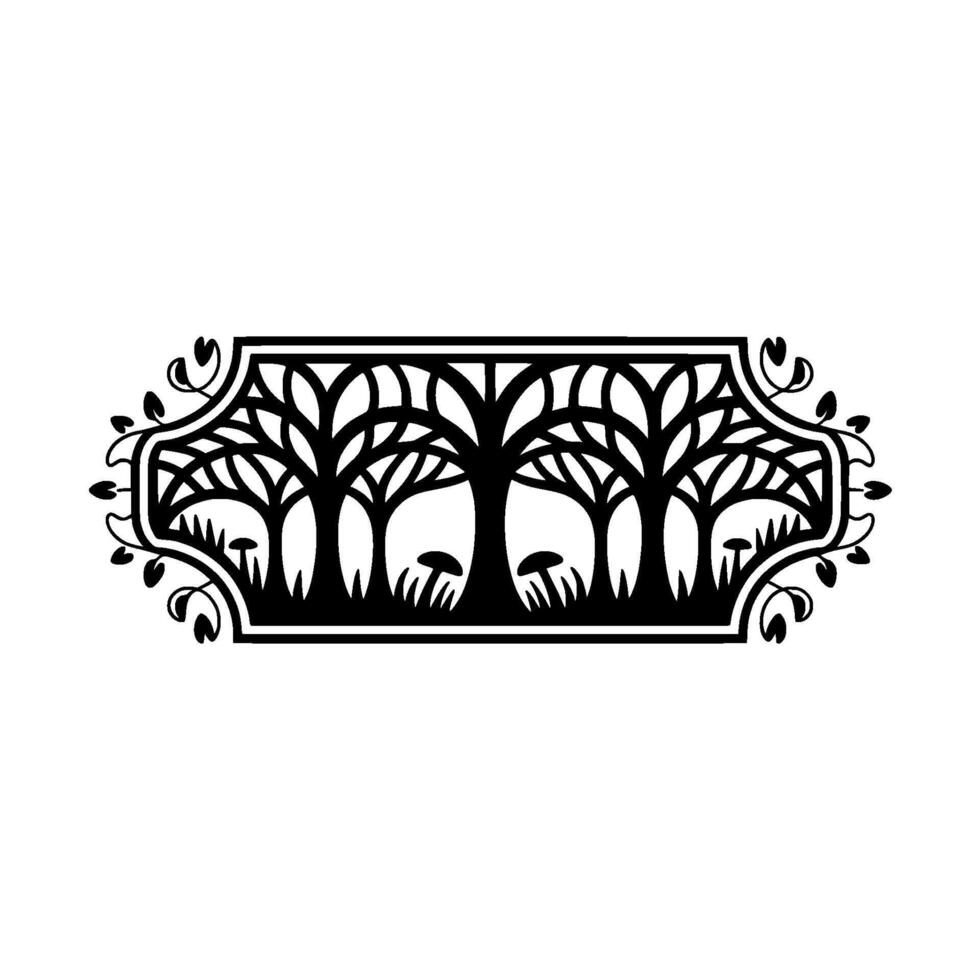 Intricate Forest Silhouette, Decorative Border vector