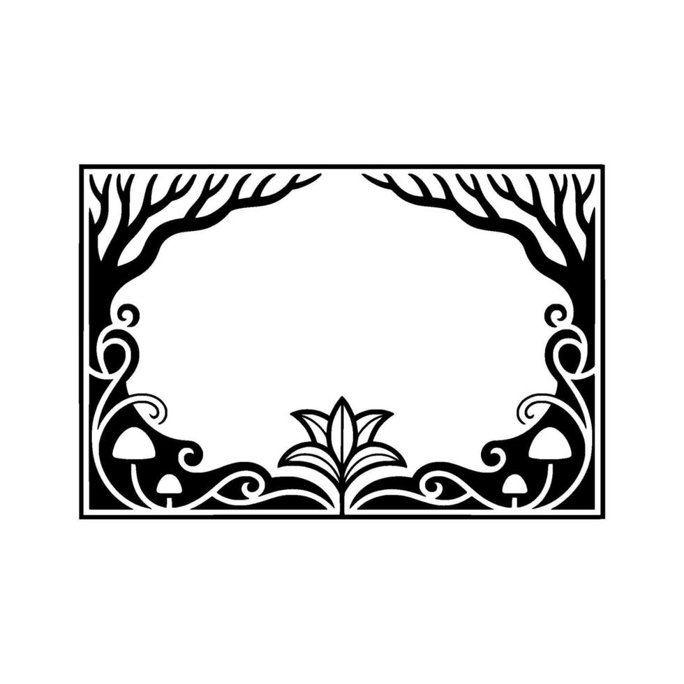 Gothic Botanical Frame, Intricate Black White vector