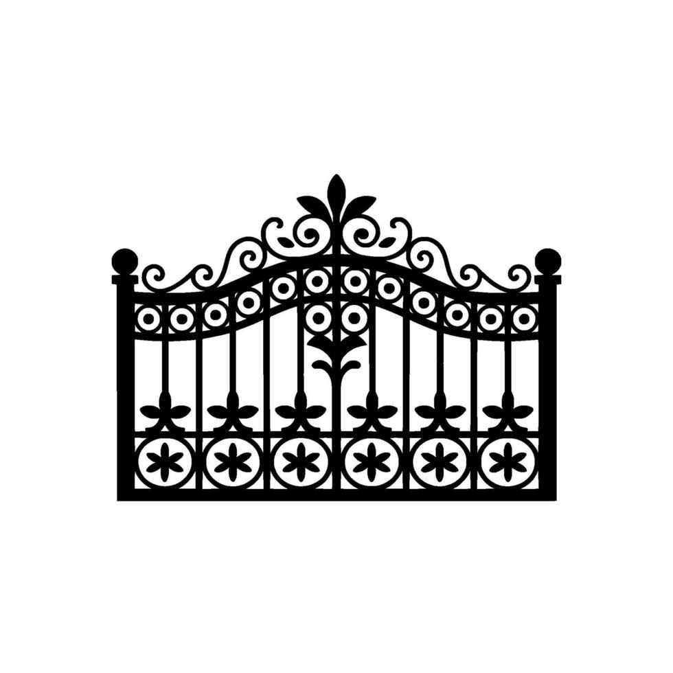 Intricate Black Iron Gate, Elegant Silhouette vector