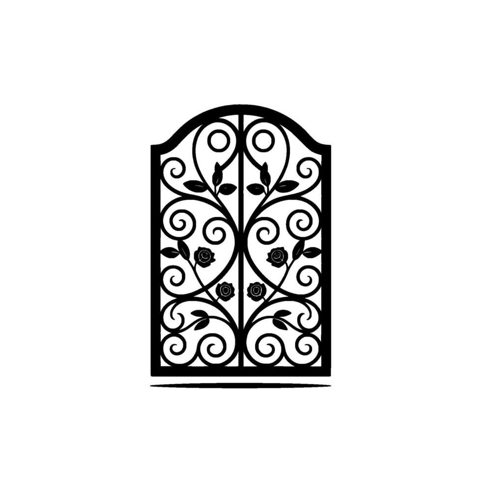 Elegant Rose-Wrought Arch Window, Vintage vector