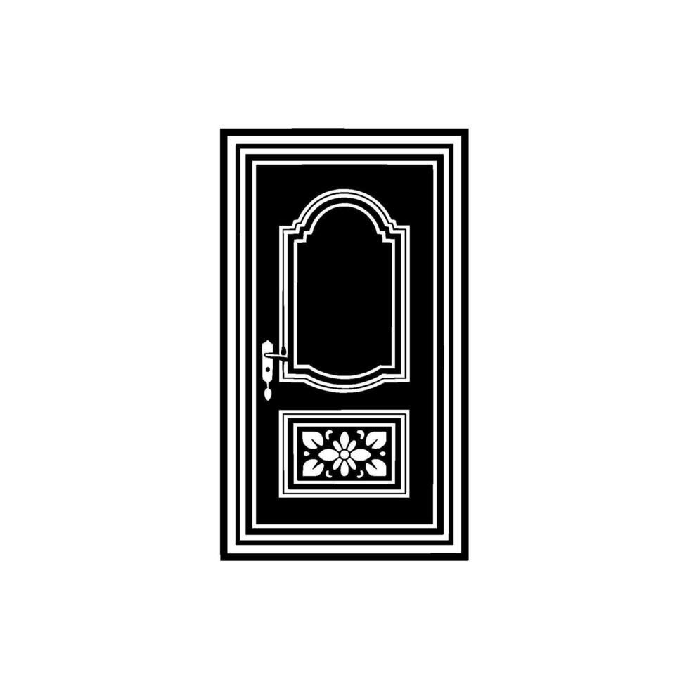 Elegant Black Door, Intricate Ornamentation, Minimalist vector