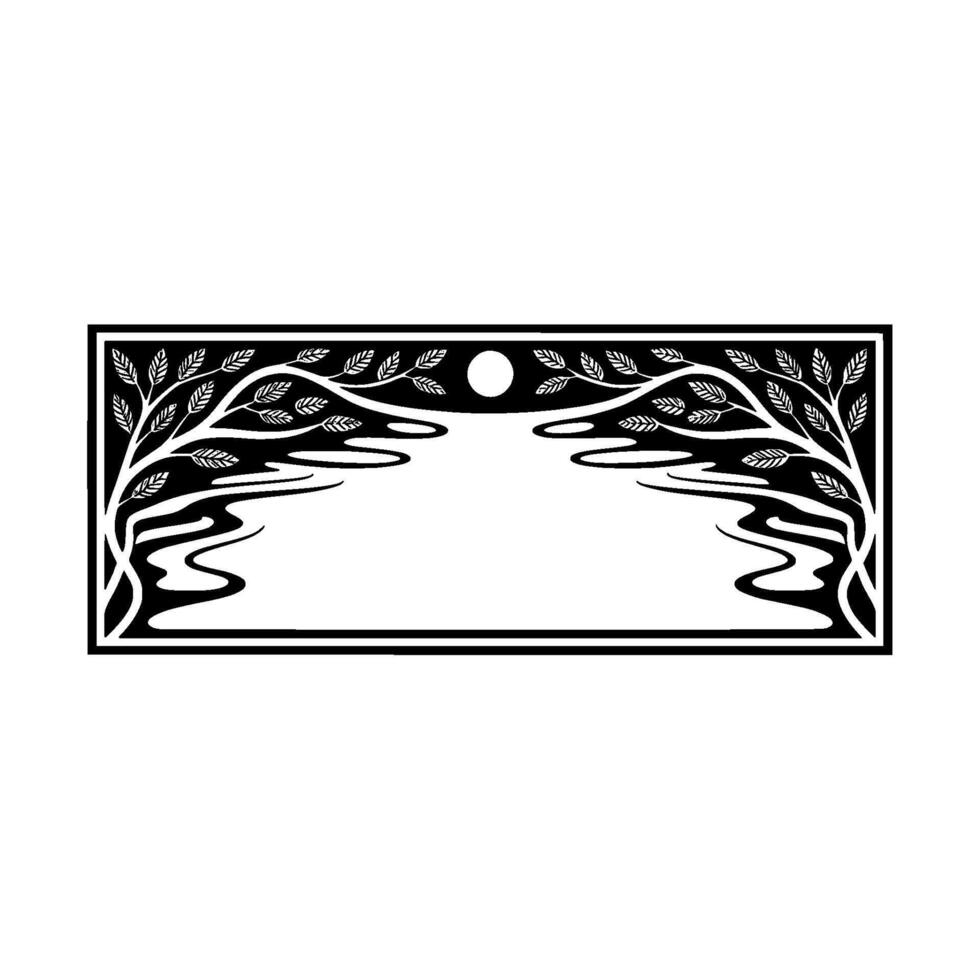 Art Nouveau Landscape Border, Lunar Silhouette vector