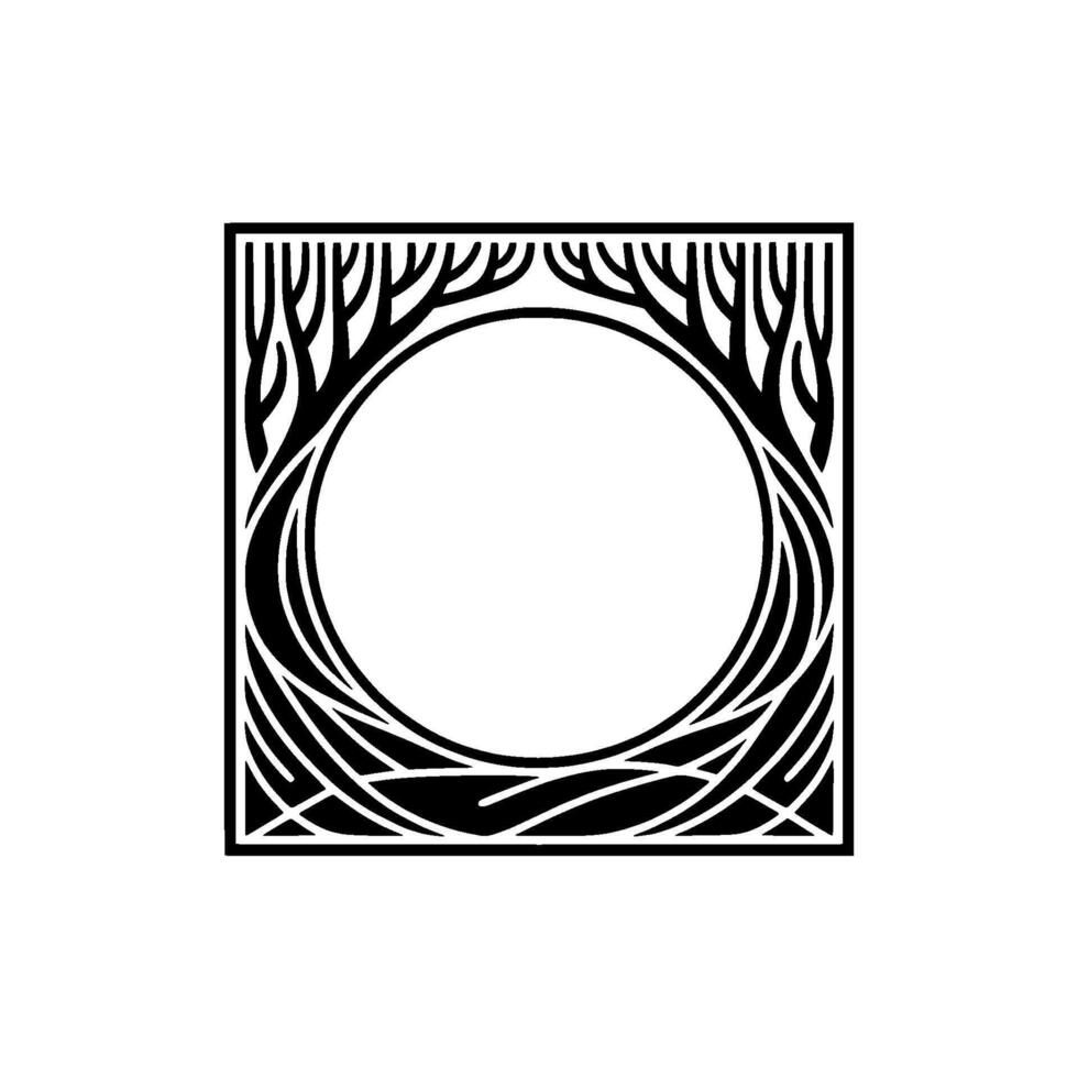 Geometric Tree Frame, Circular Portal, Minimalist vector