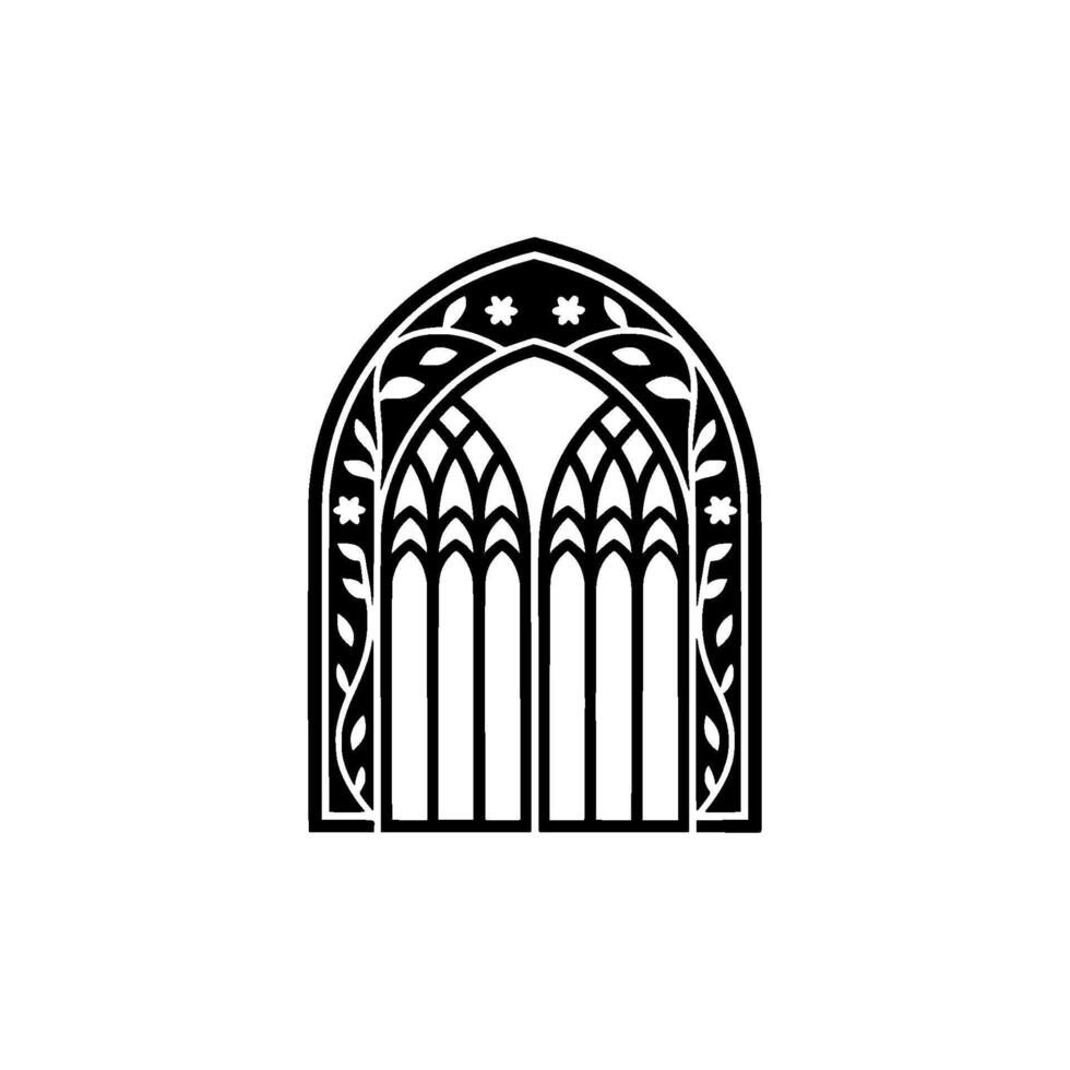 Gothic Window Silhouette, Floral Detail, Minimalist vector