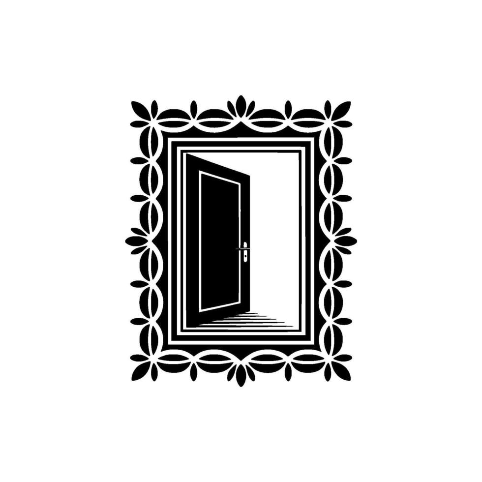 Elegant Portal Black Frame, Open Door, Symbolic Transition vector