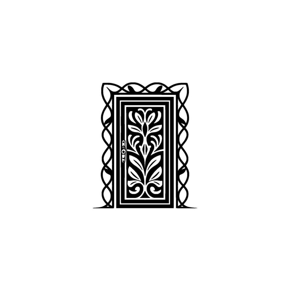 Intricate Black Door, Ornamental Detail, Vintage Elegance vector