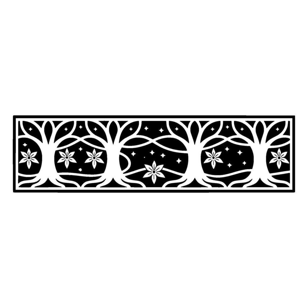 Stylized Tree Border, Intricate Black White, Ornamental vector