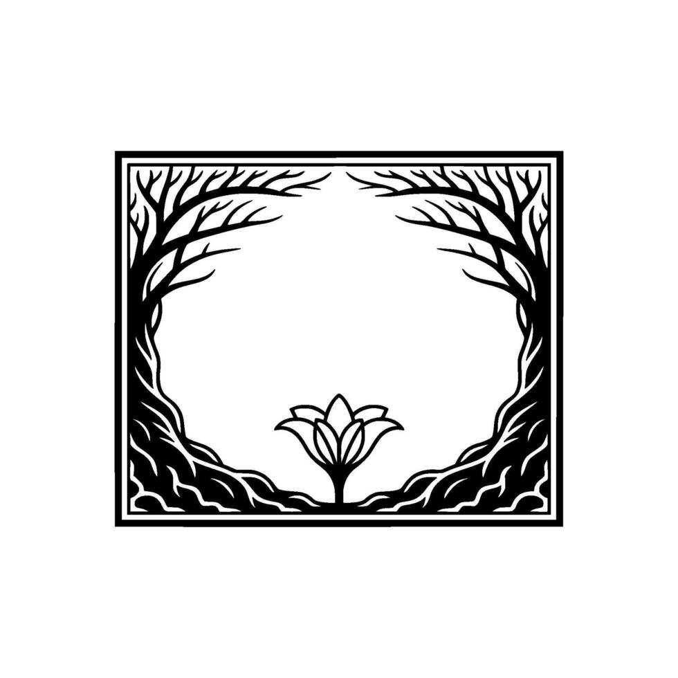 Serene Bloom Black White Botanical Frame vector