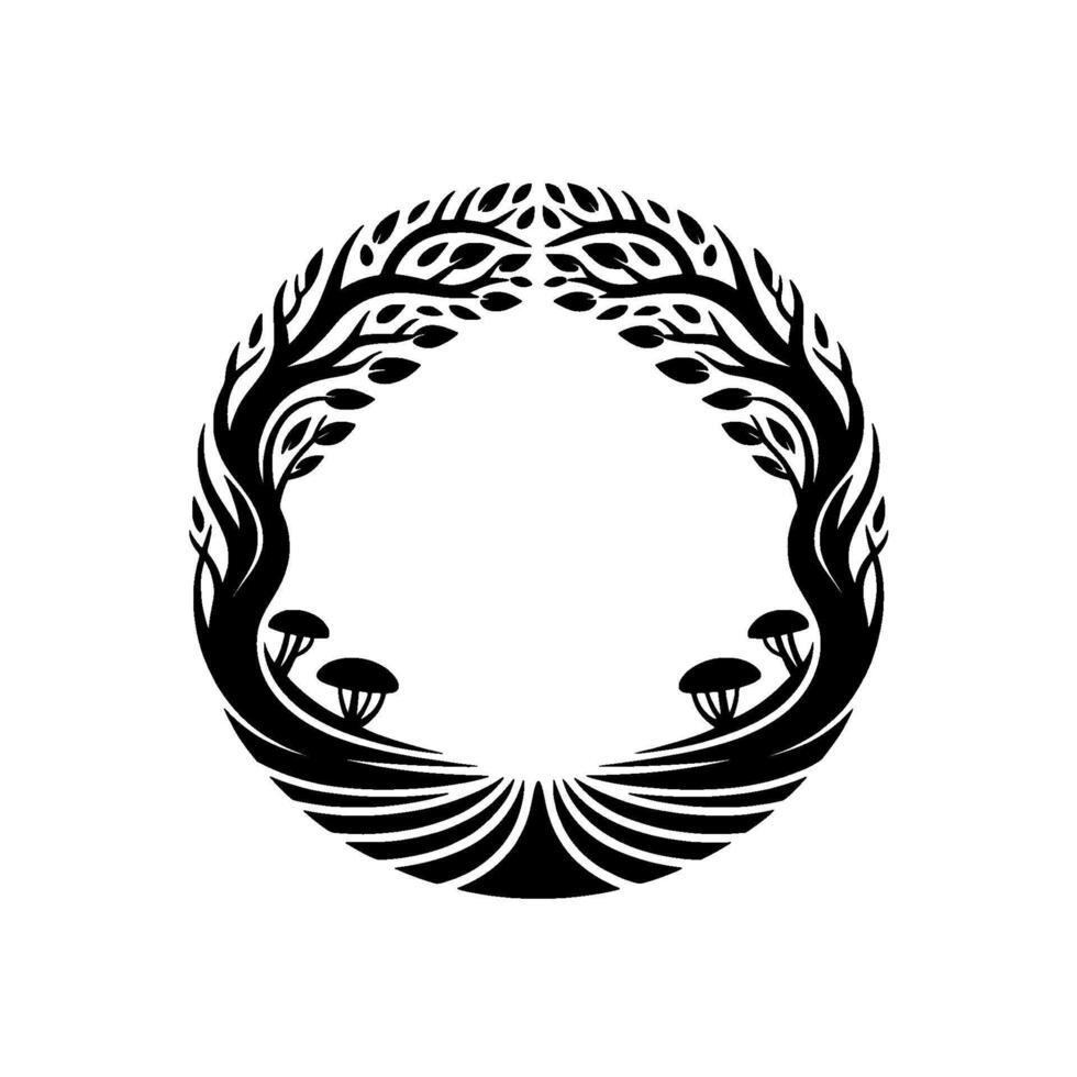 Circular Forest Emblem, Mystical Growth, Organic, Circle vector