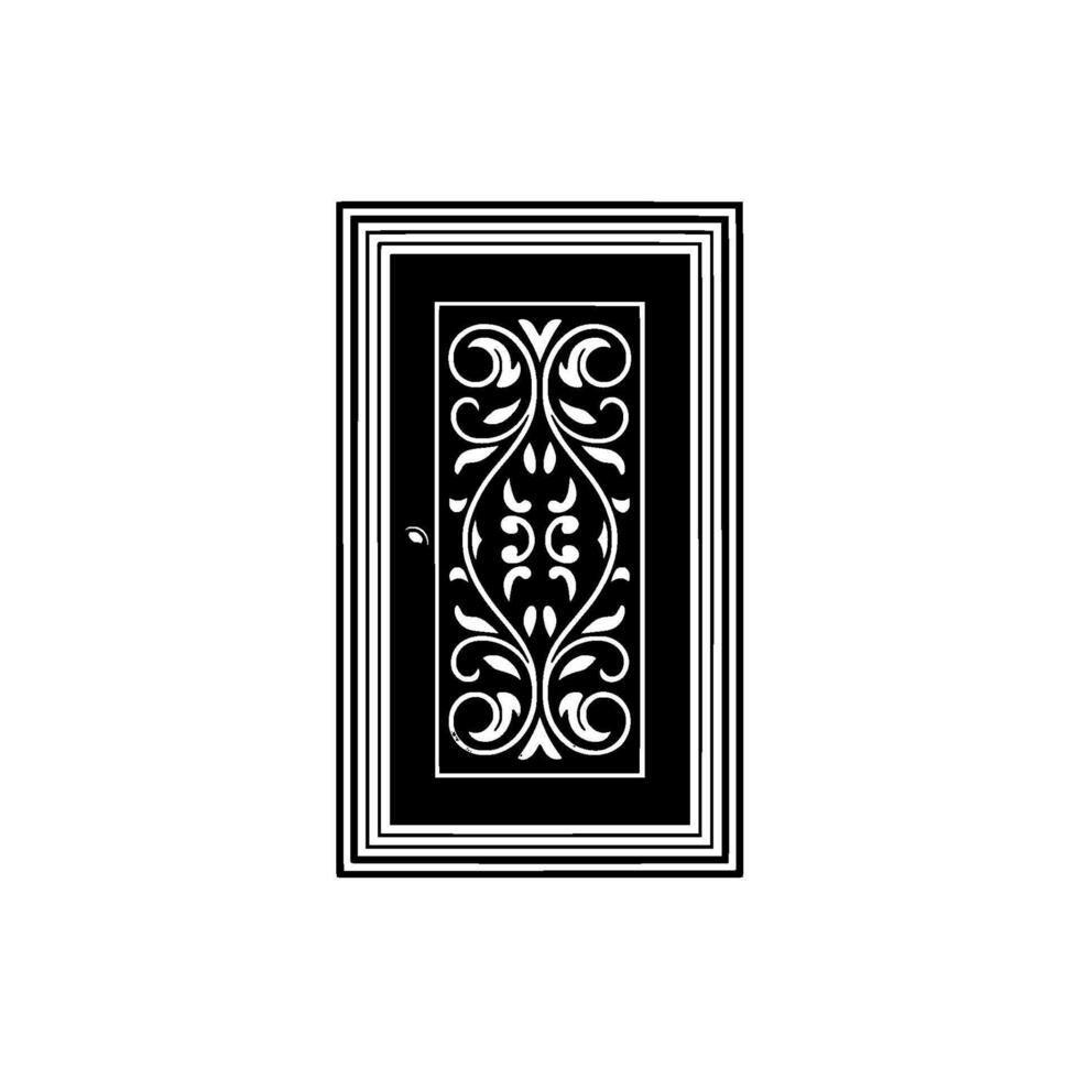 Ornate Black Door with Intricate Floral vector