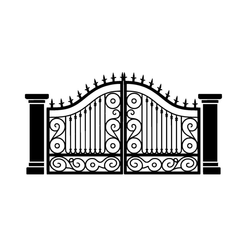 Intricate Black Ornamental Gate, Vintage Elegance, Ironwork vector