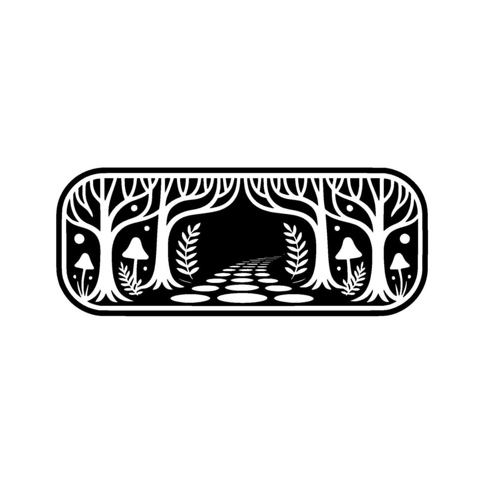 Enchanted Forest Path, Minimalist Illustration, Trees vector