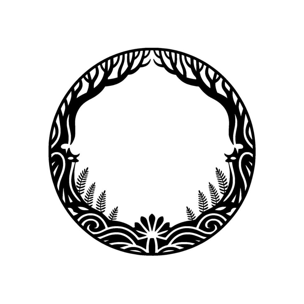 Circular Celtic Tree of Life Frame, Black White Emblem vector