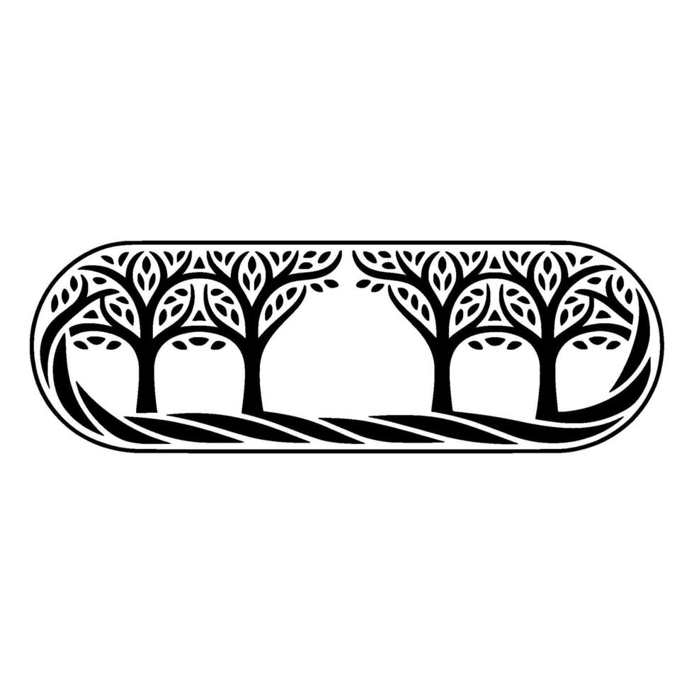 Stylized Tree Line Silhouette, Minimalist Landscape Emblem vector
