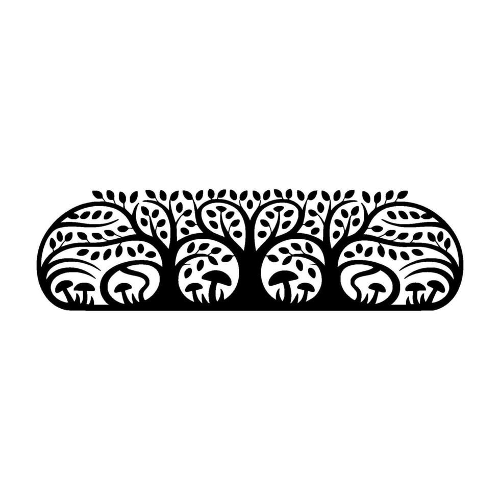 Stylized Forest Border, Intricate Black White, Floral vector