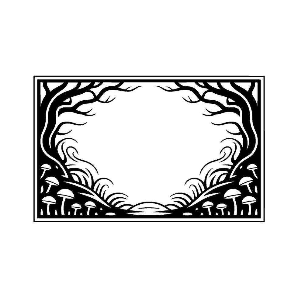 Ethereal Forest Frame, Mystical Woodland Border vector