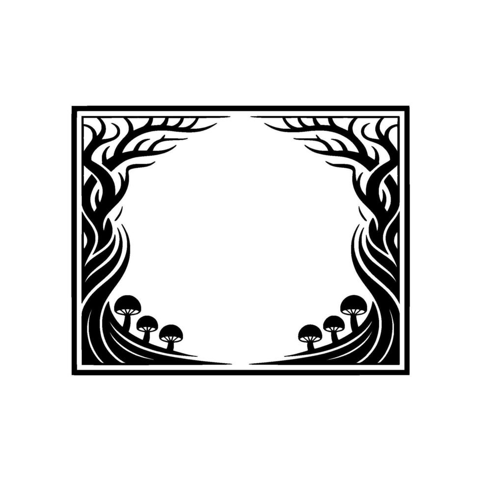 Stylized Forest Frame, Organic Ornamentation, Black White vector