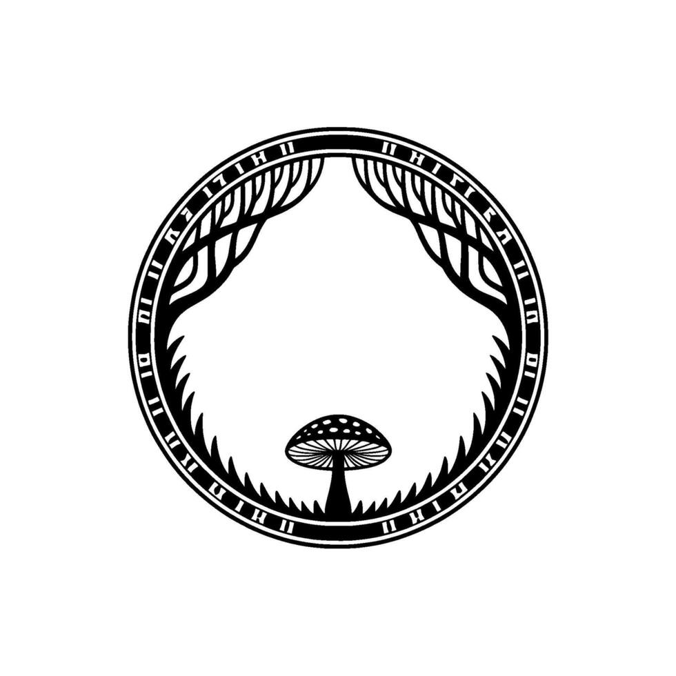 Mystical Mushroom Portal - Geometric Fantasy Emblem vector
