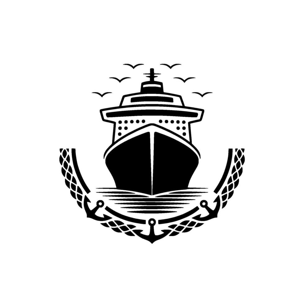 Nautical Emblem Cruise Ship Silhouette, Maritime Heritage vector