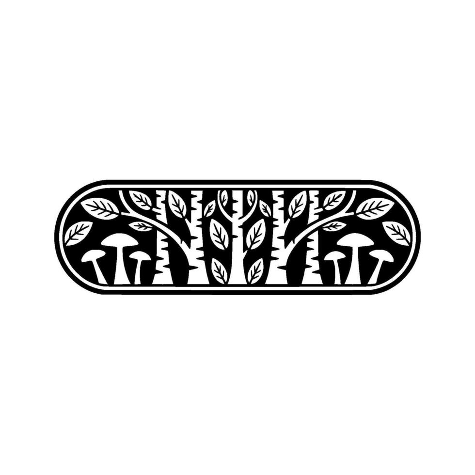 Forest Emblem Stylized Tree Mushrooms, Vintage Illustration vector