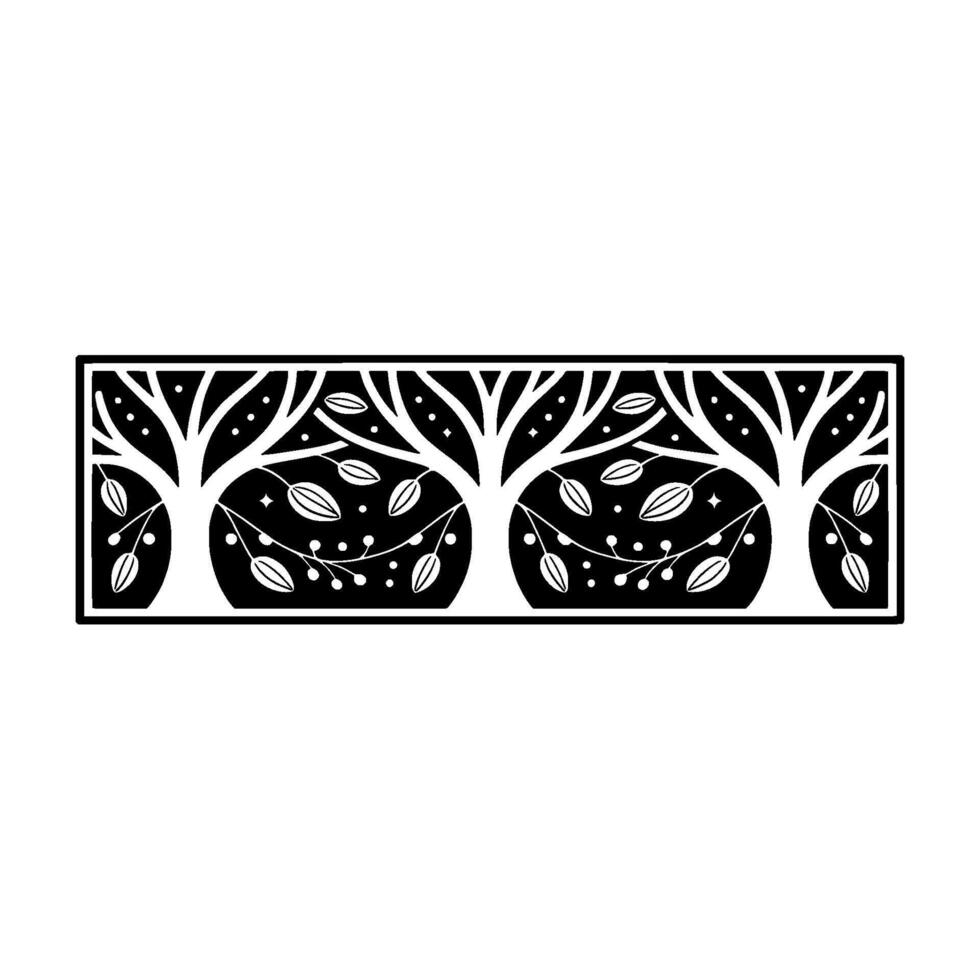 Stylized Tree Border, Minimalist Botanical Illustration vector