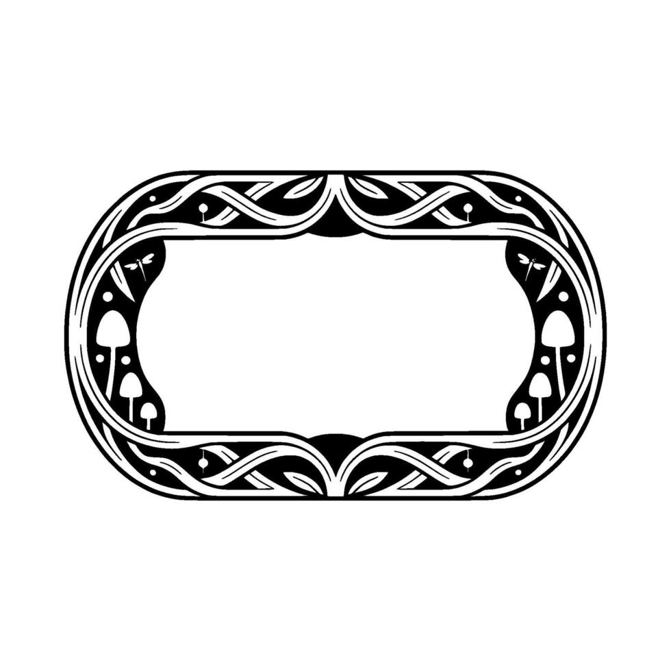 Intricate Celtic Frame with Dragonflies and Mushrooms vector