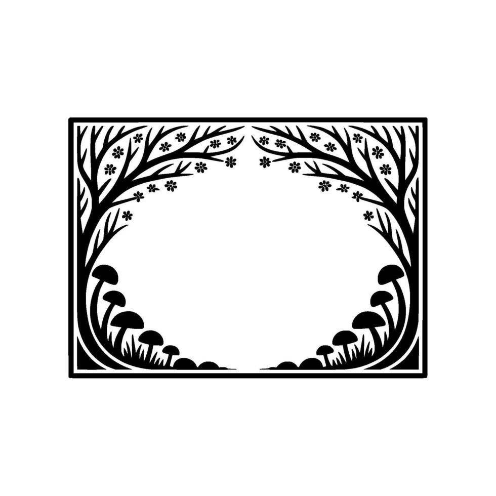 Enchanted Grove Frame, Botanical Illustration, Vintage Style vector