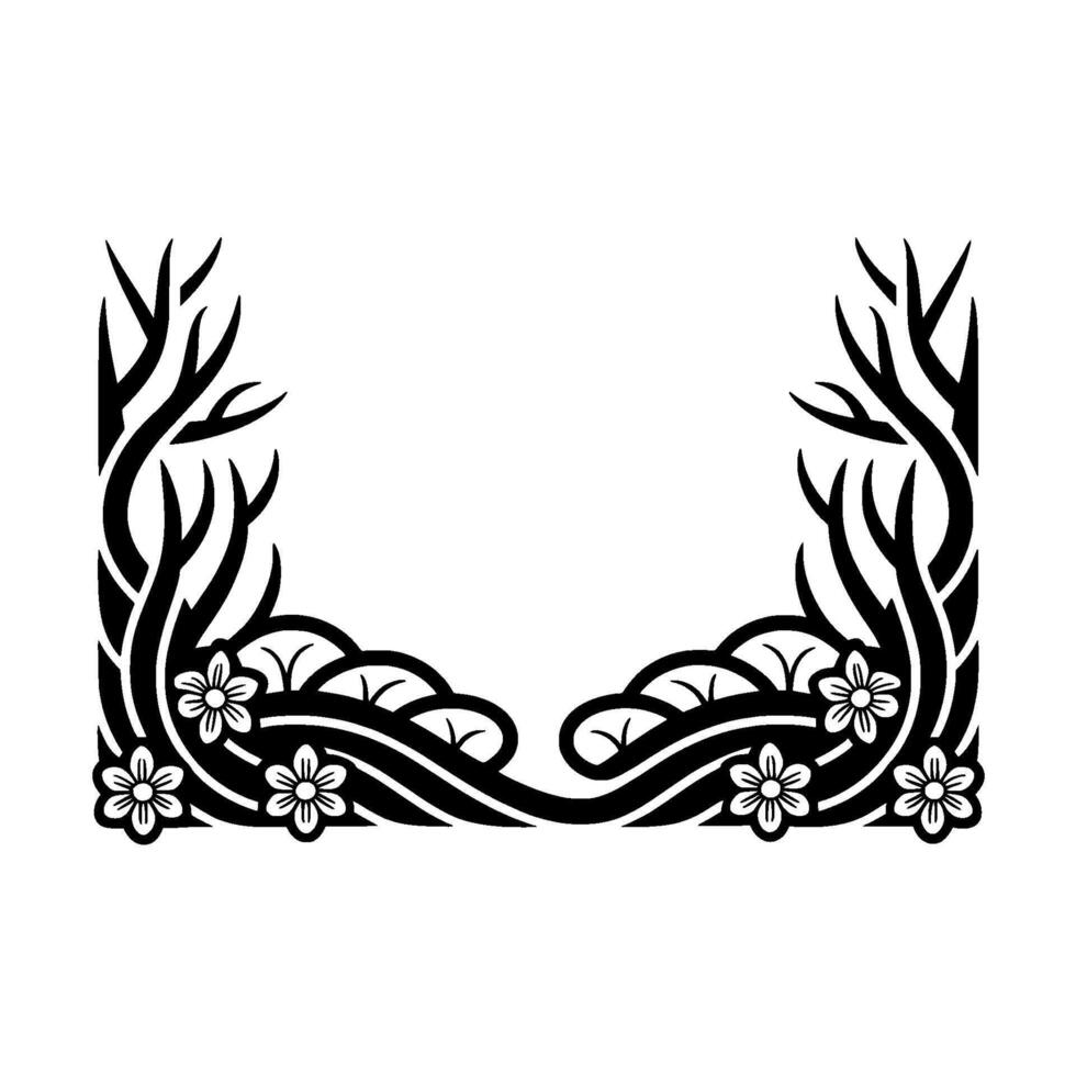 Intricate Floral Tribal Frame, Black and White vector