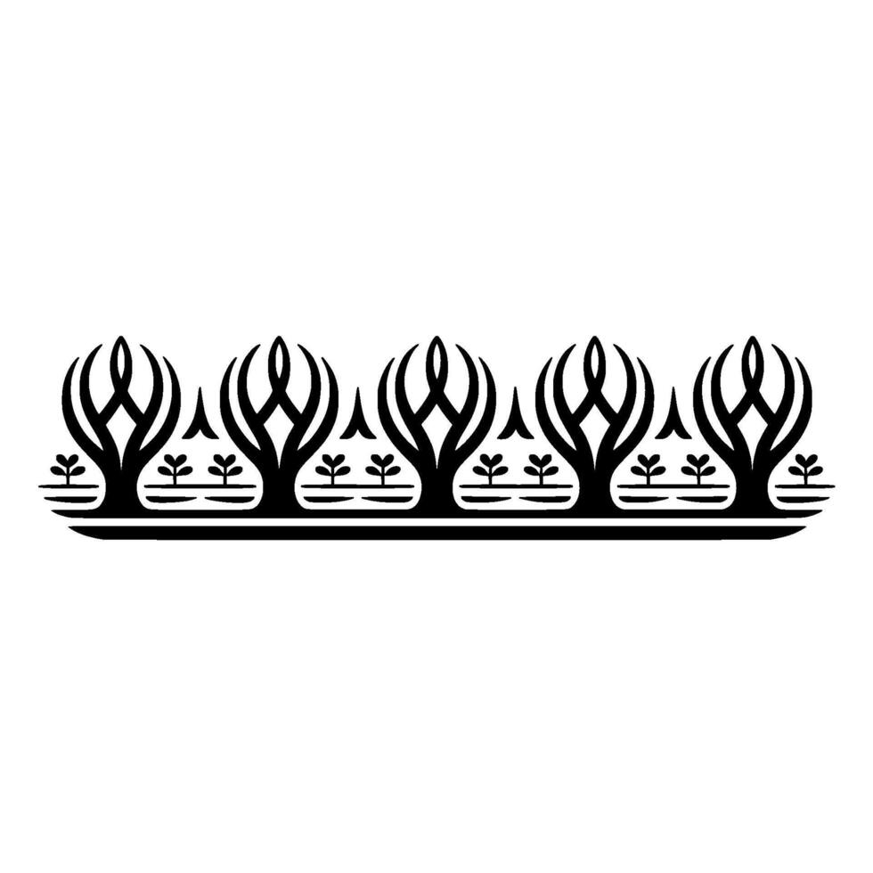 Stylized Forest Border, Minimalist Black White, Illustration vector