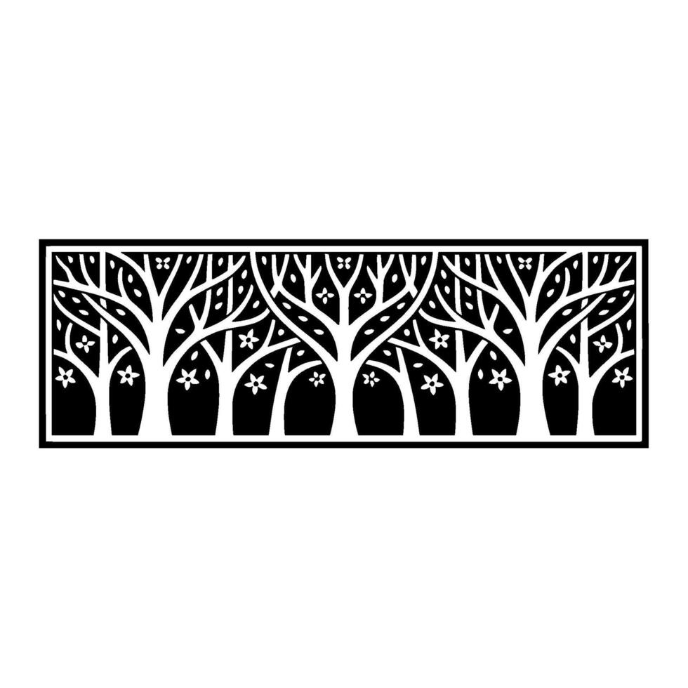Stylized Black Tree Border, Minimalist Botanical vector