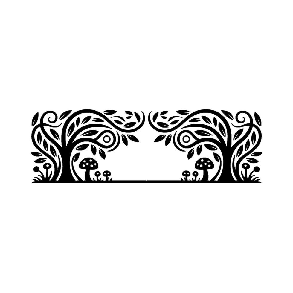 Enchanted Grove Border, Stylized Tree Silhouette vector