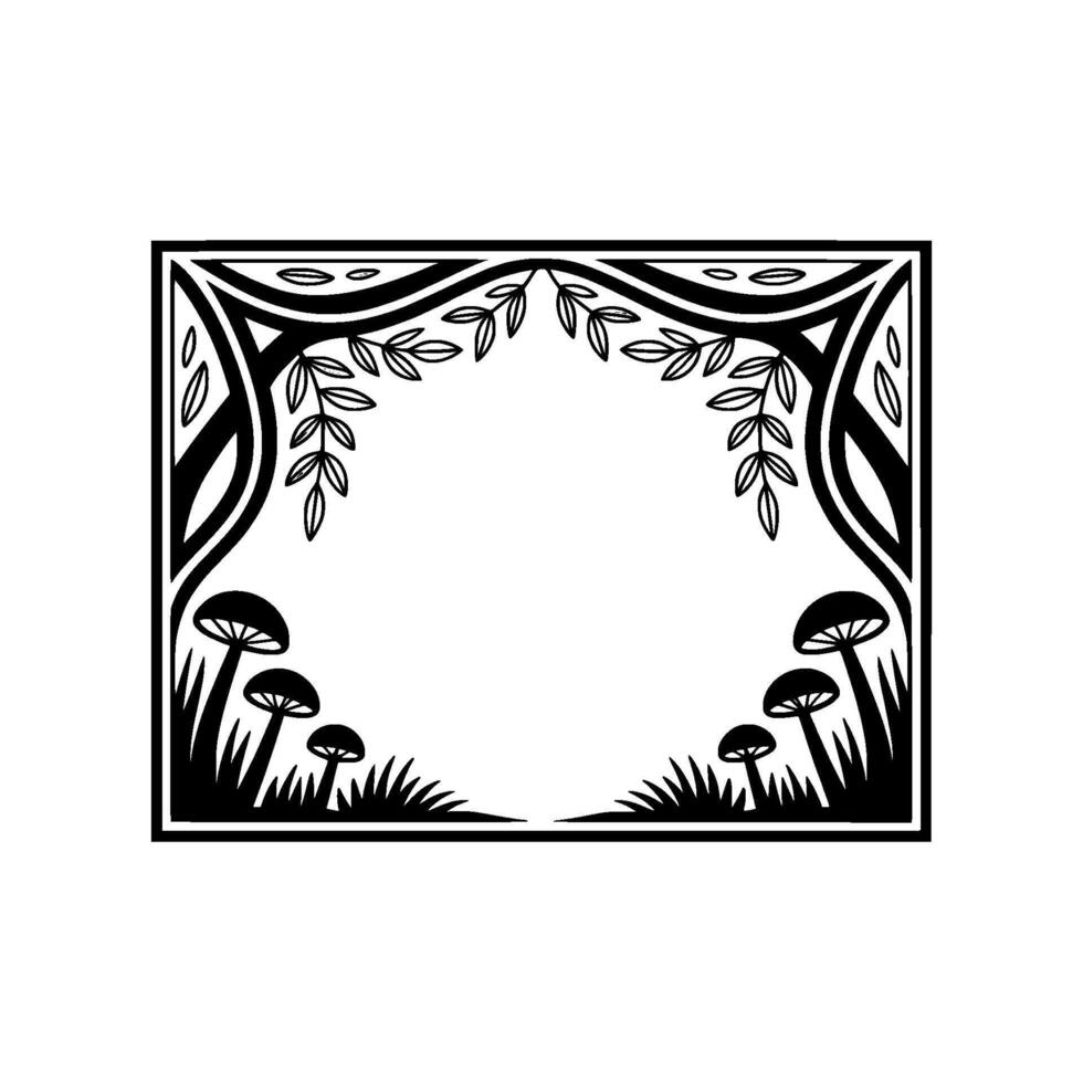 Stylized Forest Frame, Vintage Botanical Illustration, Mushroom vector