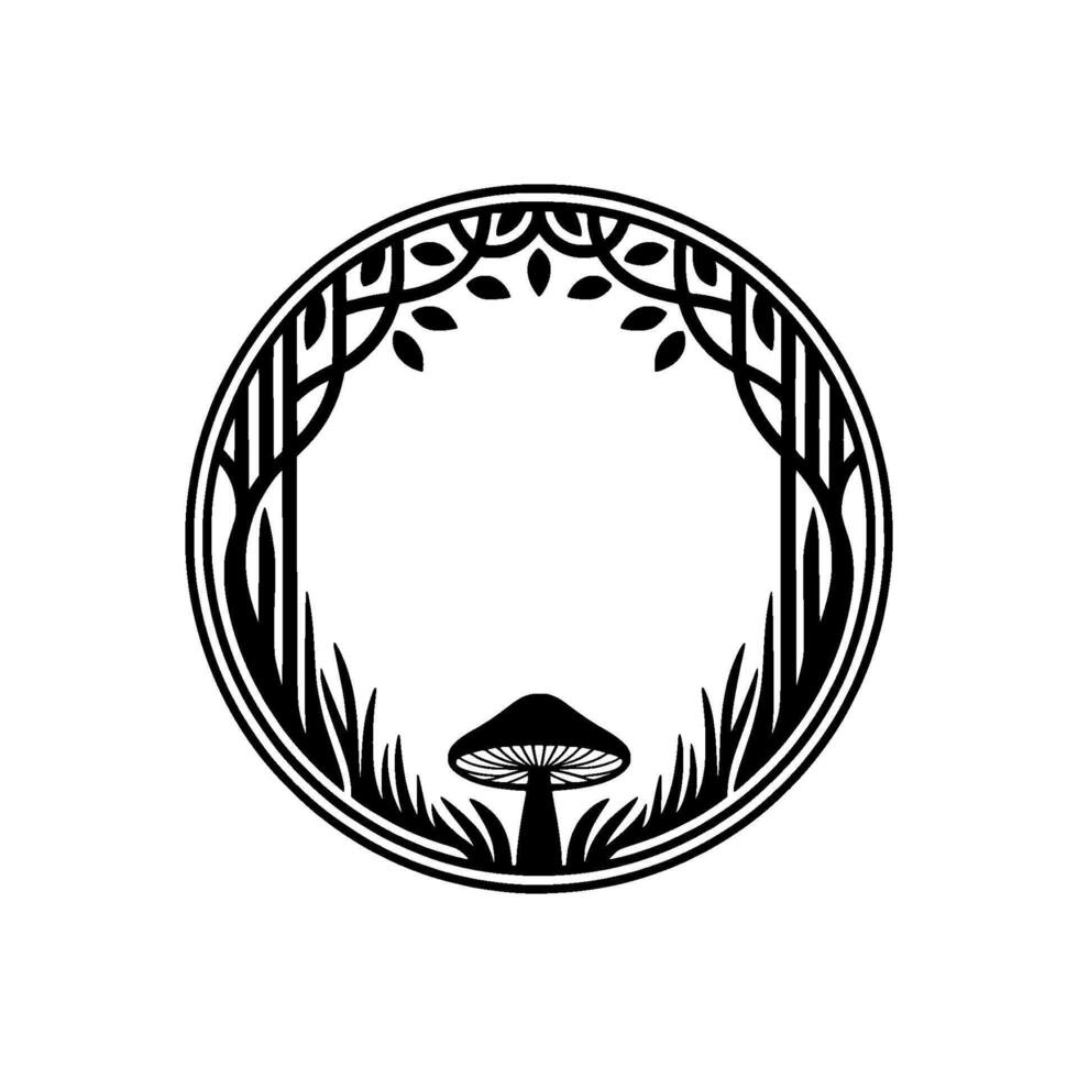 Enchanted Circle Mushroom Woodland Emblem vector