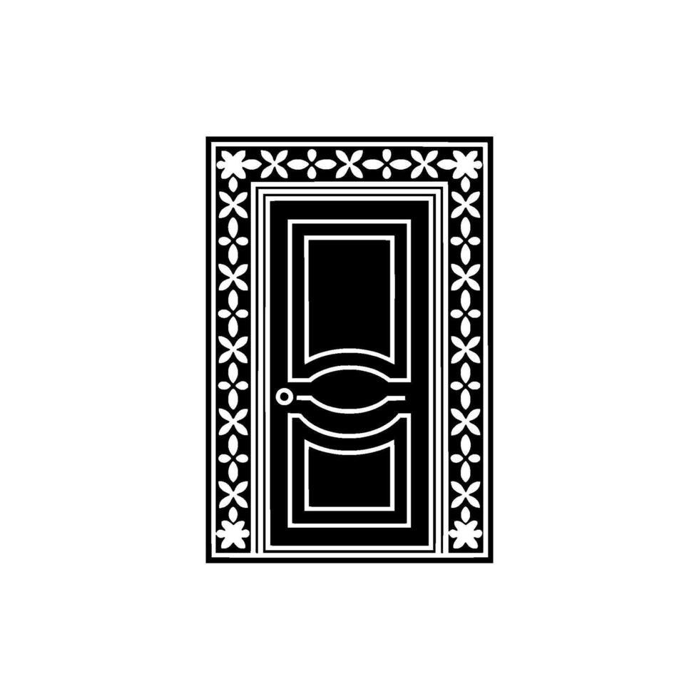 Intricate Black Door, Ornate Frame, Minimalist vector