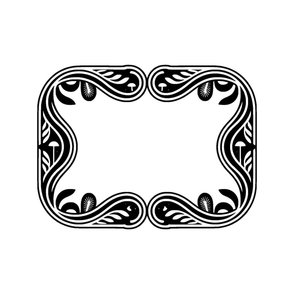 Art Nouveau Frame Organic Forms, Mushroom Motifs, Elegant Border vector