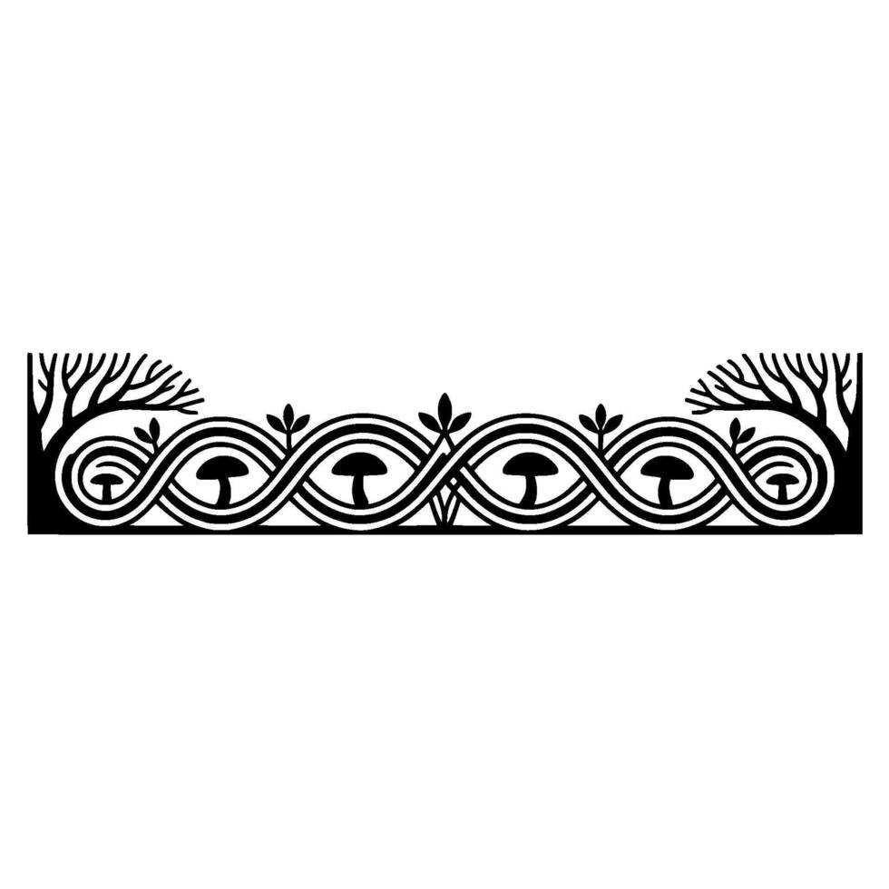 Intricate Forest Border, Stylized Black White, Ornamental vector