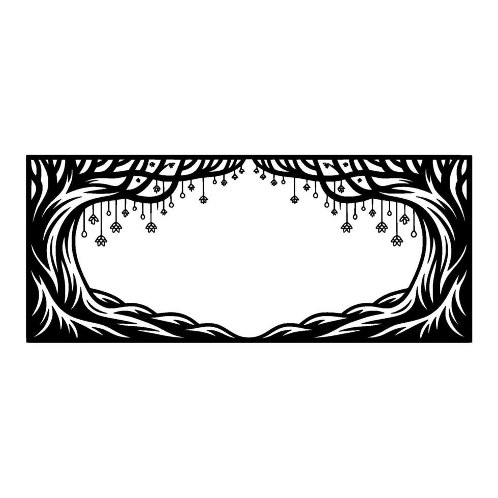 Ethereal Forest Border, Black White Silhouette vector