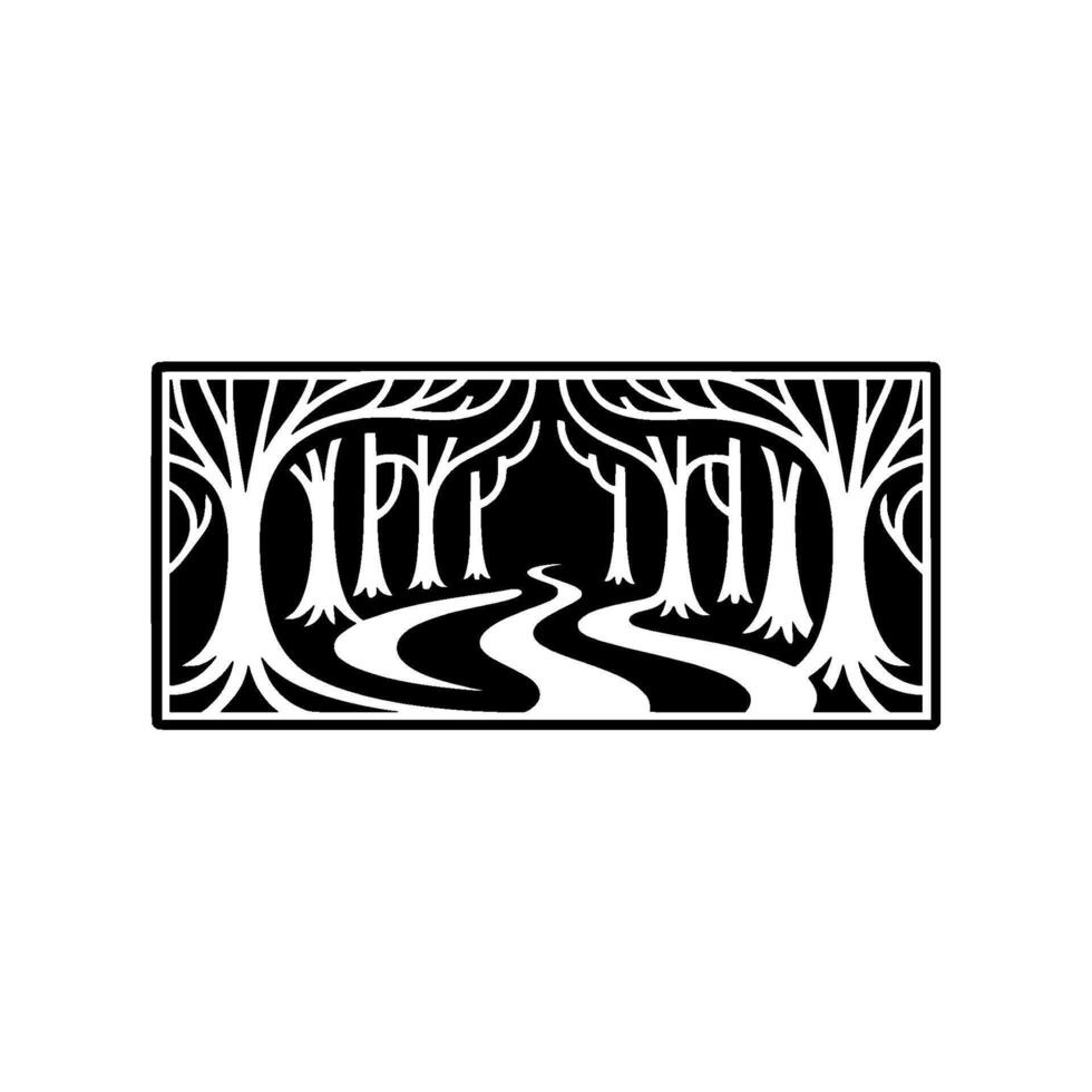 Stylized Forest Silhouette, Tranquil Woodland Emblem vector