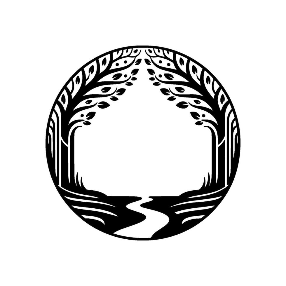 Circular Grove Emblem, Symbolic Forest Silhouette vector