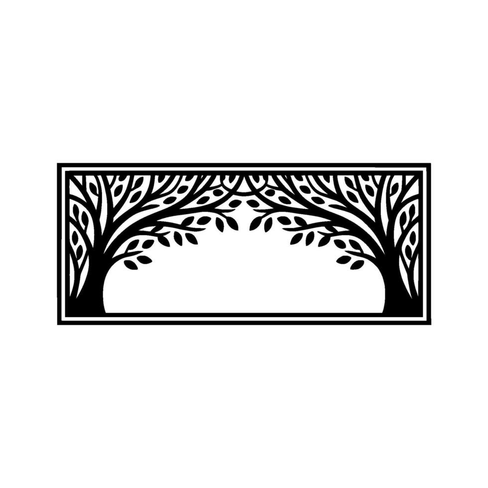 Elegant Silhouette Trees, Geometric Frame, Minimalist vector