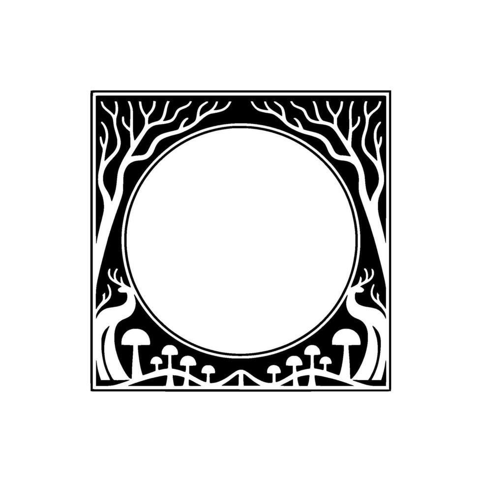 Art Nouveau Frame, Botanical Ornamentation, Circular Motif vector