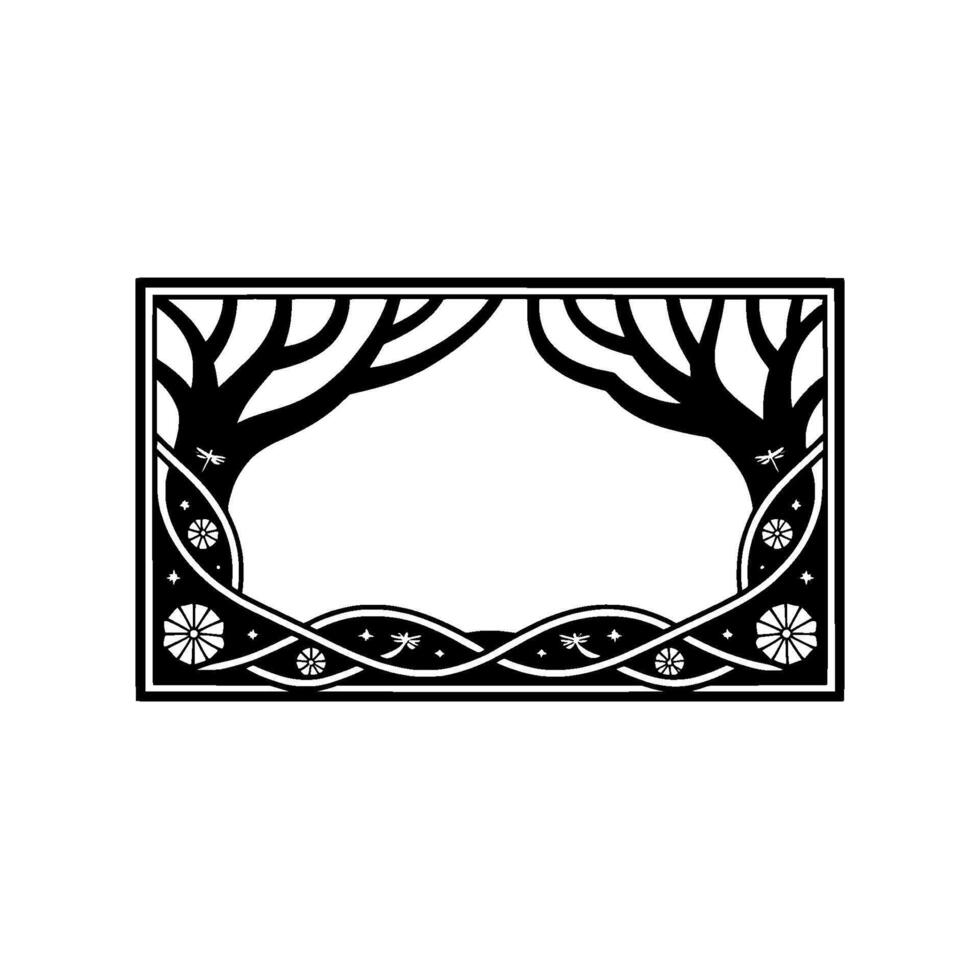 Stylized Branch Frame, Delicate Woodland Motif vector