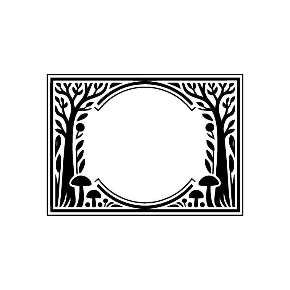 Art Nouveau Forest Frame, Elegant Botanical Border - Mushrooms vector