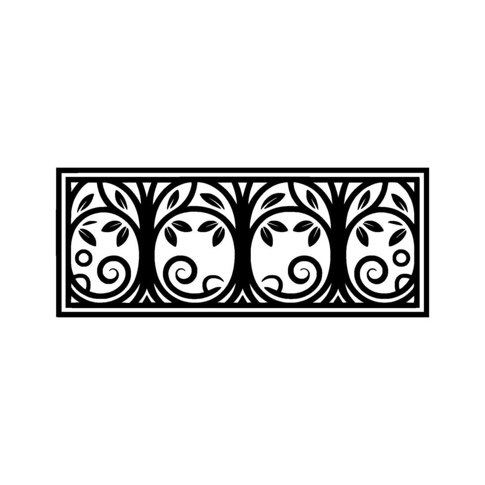 Elegant Black White Tree Border, Vintage Style vector