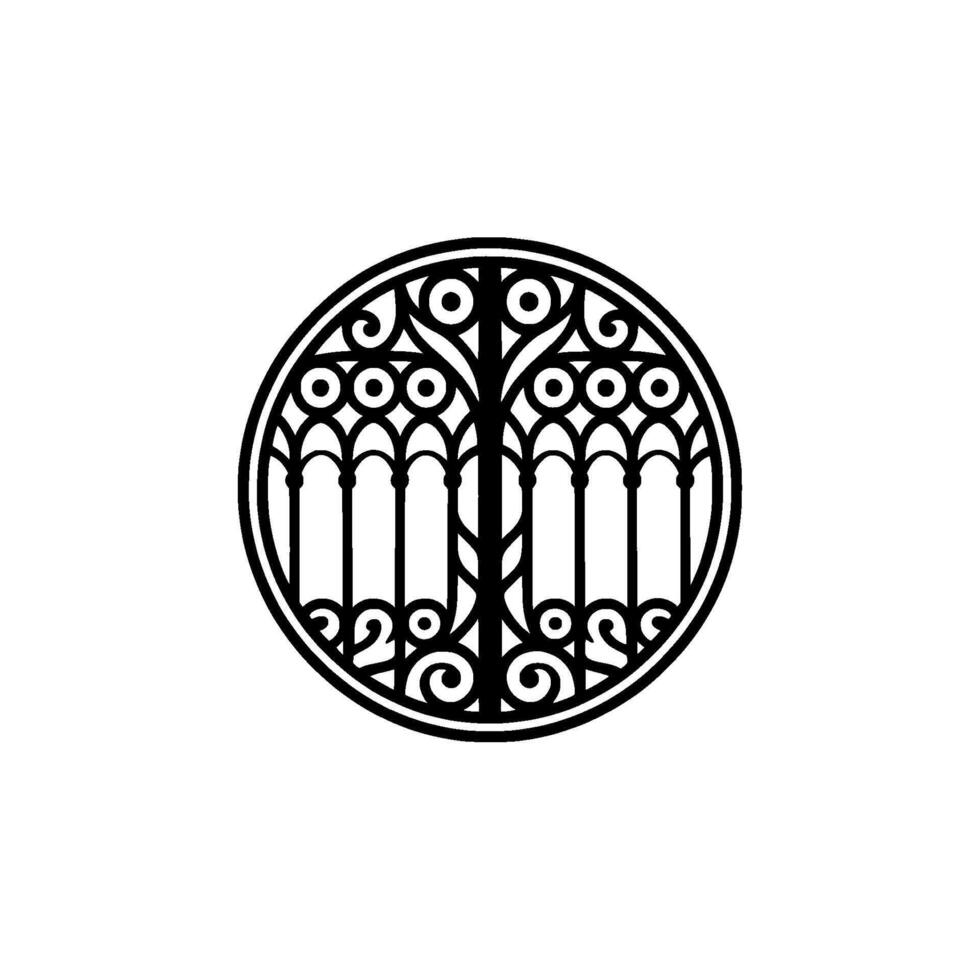 Gothic Tree Window Emblem, Vintage Symbol of Growth Heritage vector