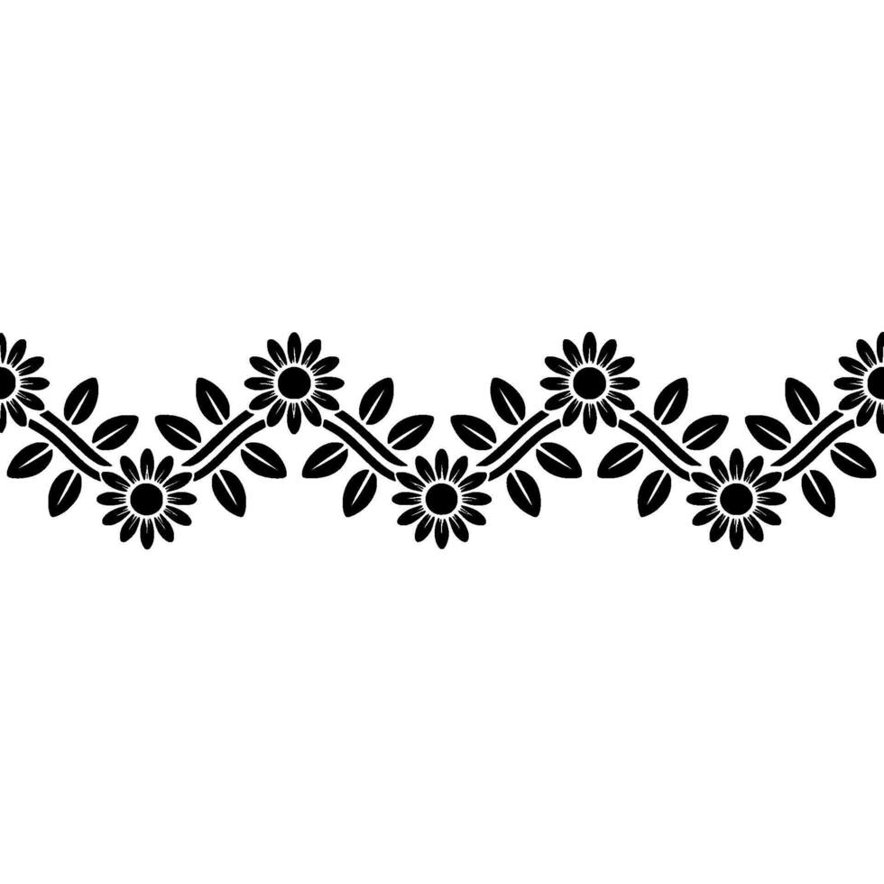 Stylized Sunflower Border, Vintage Floral - Illustration - Decorative vector