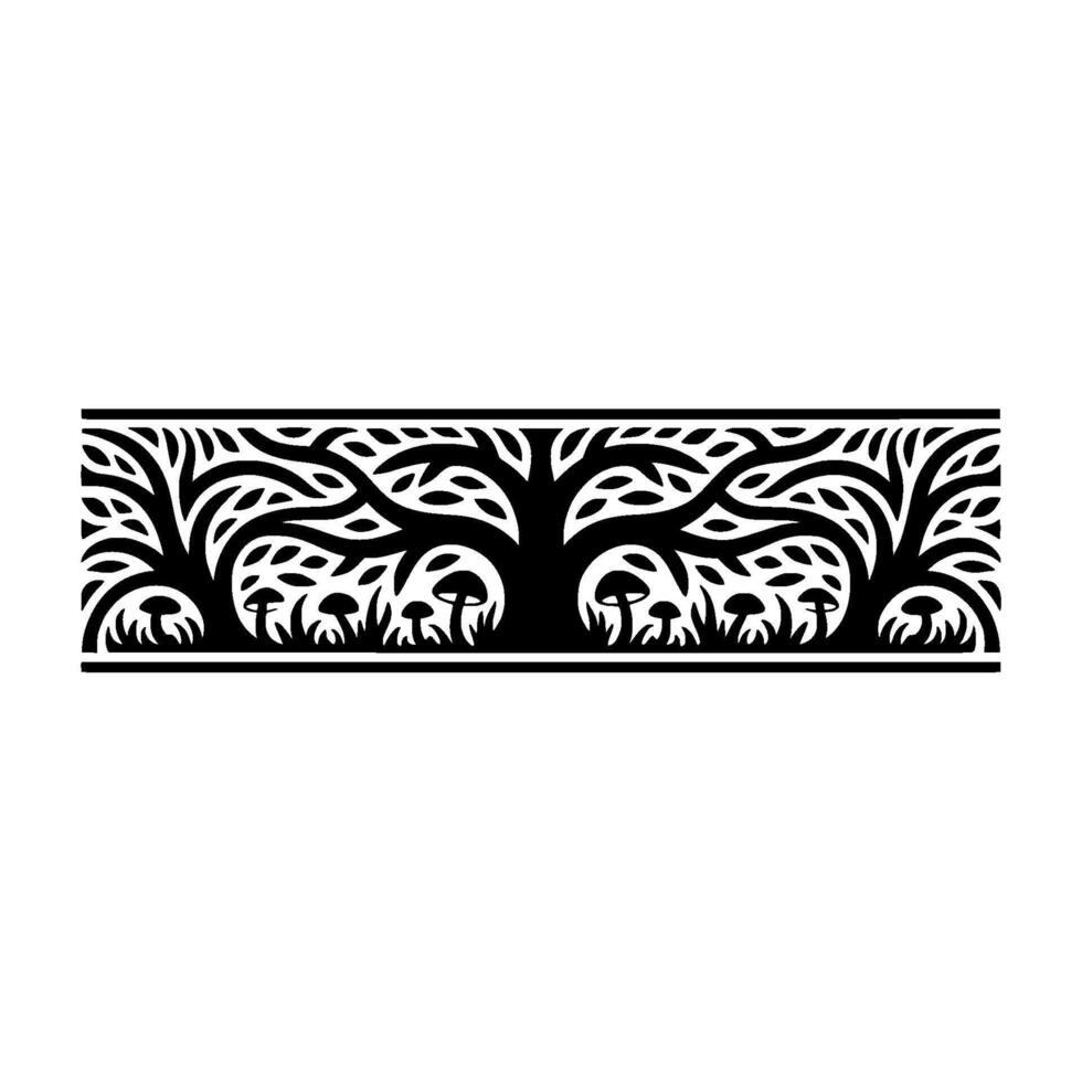 Intricate Forest Border, Black White Botanical vector